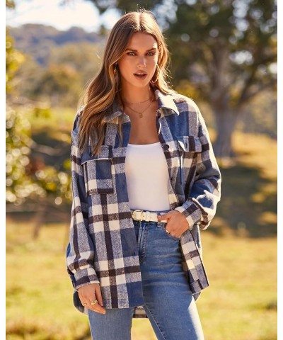 Women's Long Sleeve Button Down Jackets Plaid Flannel Shirts Tops Casual Lapel V Neck Oversized Shackets Blouses Top Plaid Bl...