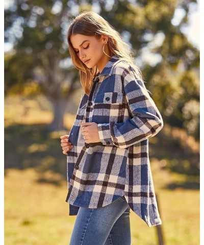 Women's Long Sleeve Button Down Jackets Plaid Flannel Shirts Tops Casual Lapel V Neck Oversized Shackets Blouses Top Plaid Bl...