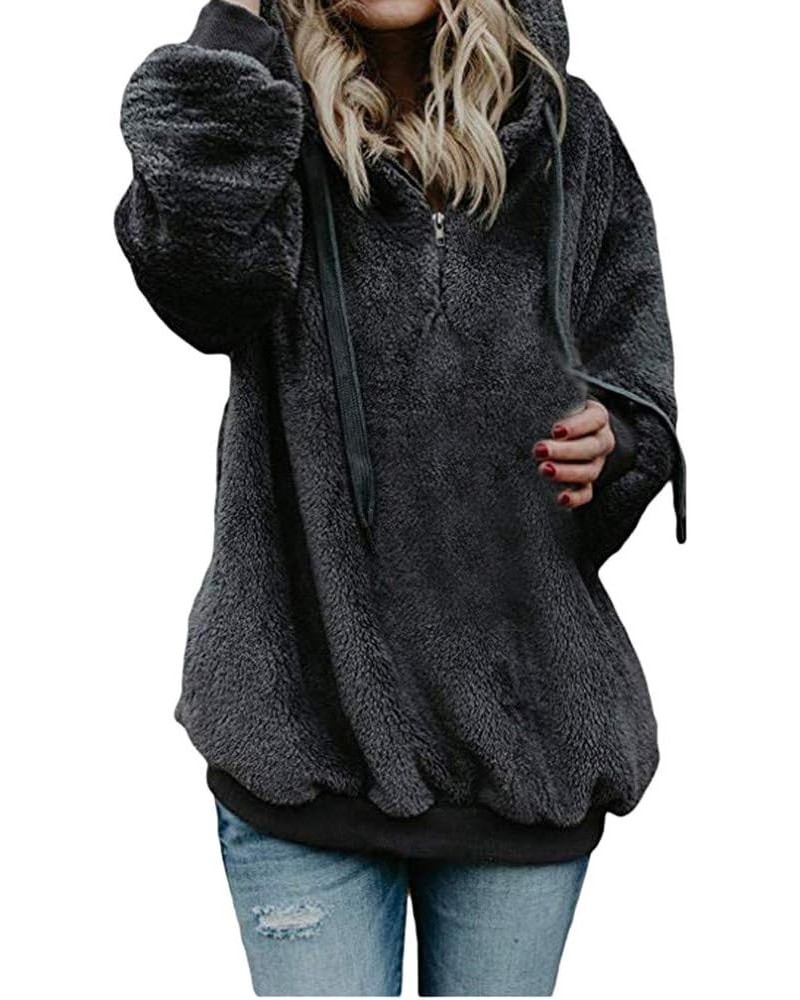 Womens Sweatshirt, Fashion Comfy Soft Cute Hooded Winter Warm Zipper Pocket Pullover Za-dark-gray $7.44 Sleep & Lounge