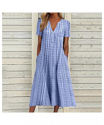 Midi Dresses for Women Wedding Guest,Trendy Plus Size Button Up Short Sleeve Summer Sexy V Neck Cold Shoulder Dress 02-blue $...