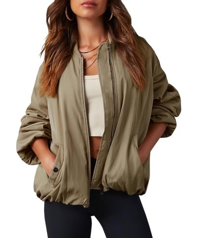 Womens Zip Up Bomber Jacket Oversized Fashion Casual Fully Lined Winter Coats With Pockets Dark Khaki $26.46 Jackets