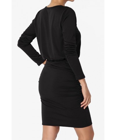 S~3X Long Sleeve Blouson Bodycon Casual Ruched Mini T-Shirt Dress Black $13.20 Dresses