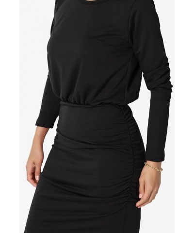 S~3X Long Sleeve Blouson Bodycon Casual Ruched Mini T-Shirt Dress Black $13.20 Dresses