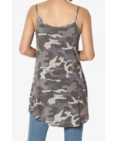 Women's Scoop V Neck Stretch Draped Jersey Flared Camisole Tunic Top Camo Dusty Olive $9.50 Tanks