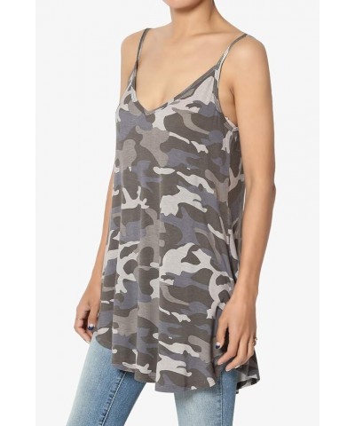 Women's Scoop V Neck Stretch Draped Jersey Flared Camisole Tunic Top Camo Dusty Olive $9.50 Tanks