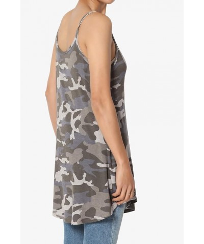 Women's Scoop V Neck Stretch Draped Jersey Flared Camisole Tunic Top Camo Dusty Olive $9.50 Tanks