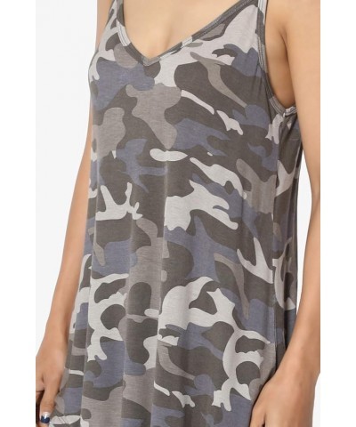 Women's Scoop V Neck Stretch Draped Jersey Flared Camisole Tunic Top Camo Dusty Olive $9.50 Tanks