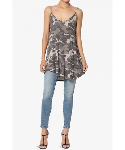 Women's Scoop V Neck Stretch Draped Jersey Flared Camisole Tunic Top Camo Dusty Olive $9.50 Tanks