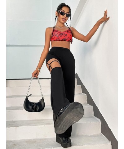 Women's Bootcut Flare Leg Pants High Waisted Cut Out Y2K Fitting Trousers Black $9.68 Pants