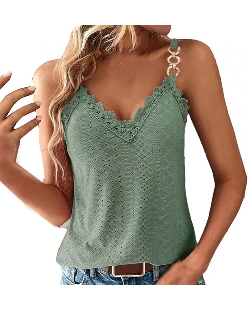 Tank Top for Women Beach V Neck Sleeveless Tops Sexy Plus Size Lace Blouse Eyelet Embroidery Casual Summer Clothes Army Green...