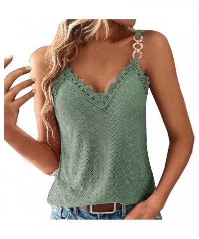 Tank Top for Women Beach V Neck Sleeveless Tops Sexy Plus Size Lace Blouse Eyelet Embroidery Casual Summer Clothes Army Green...