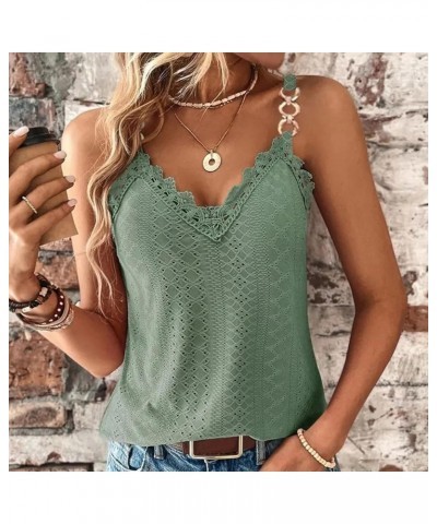 Tank Top for Women Beach V Neck Sleeveless Tops Sexy Plus Size Lace Blouse Eyelet Embroidery Casual Summer Clothes Army Green...