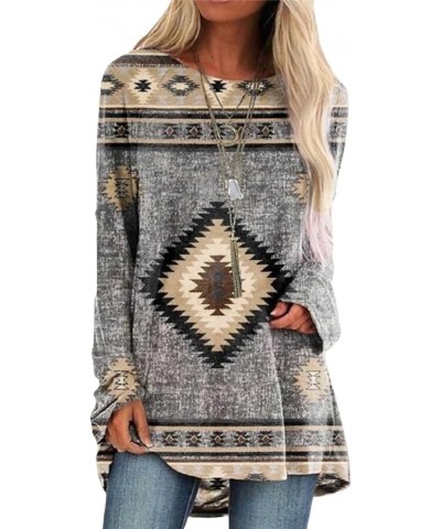 Plus Size Western Shirts for Women Cowgirl Long Sleeve Ethnic Print Crewneck T Shirts Blouse Flowy Tunic Tops B Aztec Gray $1...