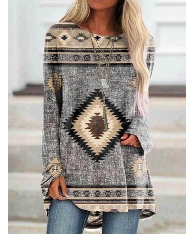 Plus Size Western Shirts for Women Cowgirl Long Sleeve Ethnic Print Crewneck T Shirts Blouse Flowy Tunic Tops B Aztec Gray $1...