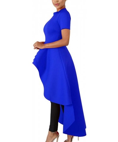 High Low Tops for Women - Ruffle Bodycon Peplum Asymmetrical Tunic Shirt Dresses F-blue $26.51 Tops