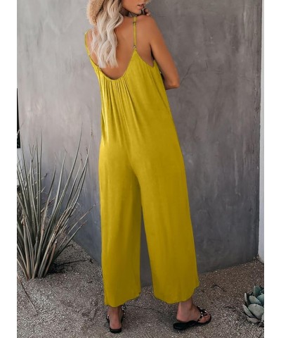 Women's Casual Sleeveless Front Button Loose Jumpsuits Stretchy Long Pants Romper with Pockets A Solid Yellow $16.58 Jumpsuits