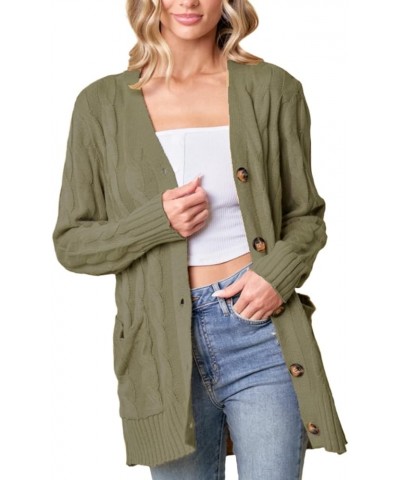 Women's Fall Casual Long Sleeve Button Down Open Front Cable Knit Coat Cardigan Sweater Basic Outwear Olive $25.91 Sweaters