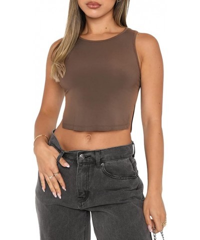 Womens Y2K Tops Summer Fashion Casual Sexy Slim Fitted Cute Crop Tops Tee Shirts 01-brown $7.50 Tanks