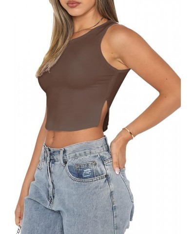 Womens Y2K Tops Summer Fashion Casual Sexy Slim Fitted Cute Crop Tops Tee Shirts 01-brown $7.50 Tanks