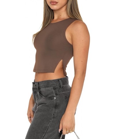 Womens Y2K Tops Summer Fashion Casual Sexy Slim Fitted Cute Crop Tops Tee Shirts 01-brown $7.50 Tanks