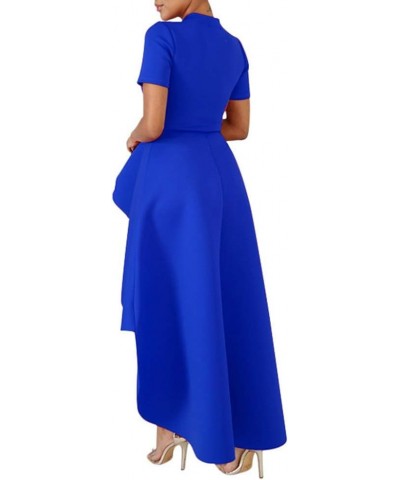 High Low Tops for Women - Ruffle Bodycon Peplum Asymmetrical Tunic Shirt Dresses F-blue $26.51 Tops