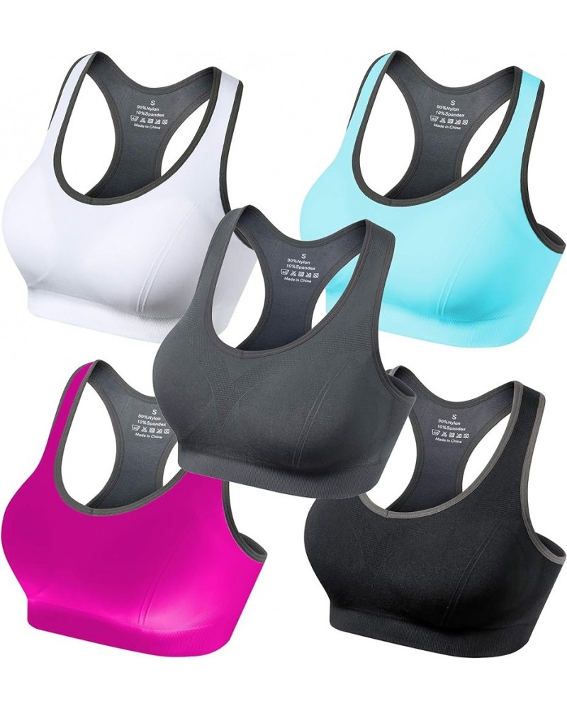 Padded Racerback Sports Bras for Women High Impact Workout Yoga Gym Activewear Fitness Bra Black Grey White Blue Pink $17.64 ...