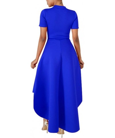 High Low Tops for Women - Ruffle Bodycon Peplum Asymmetrical Tunic Shirt Dresses F-blue $26.51 Tops