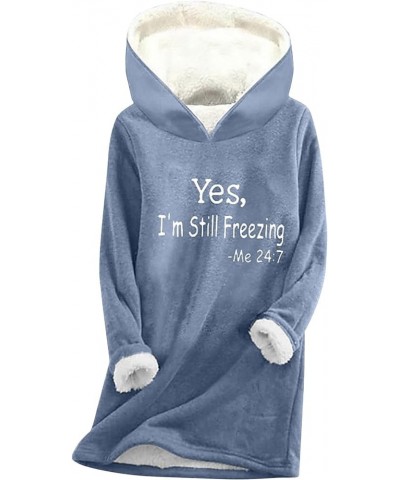 Women 2023 Winter Warm Sherpa Lined Fleece Crewneck Sweatshirts Pullover Loungewear 5_blue $8.23 Hoodies & Sweatshirts