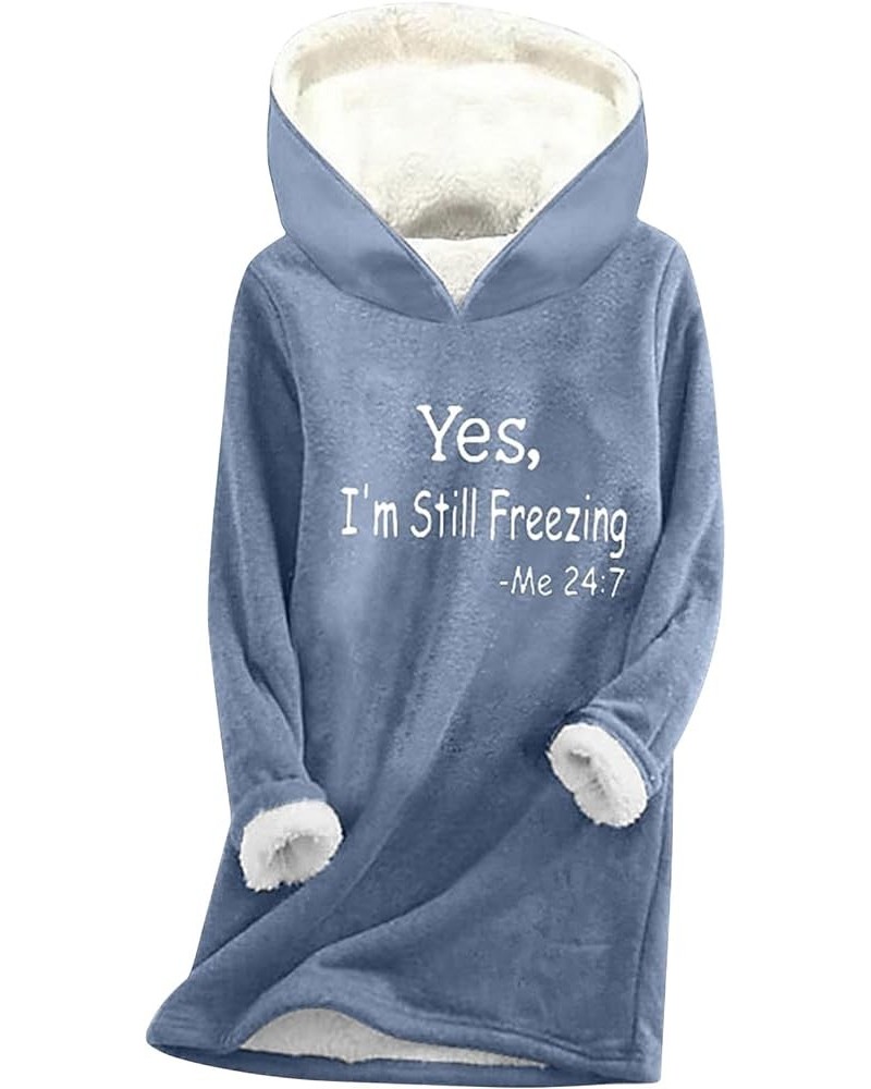 Women 2023 Winter Warm Sherpa Lined Fleece Crewneck Sweatshirts Pullover Loungewear 5_blue $8.23 Hoodies & Sweatshirts