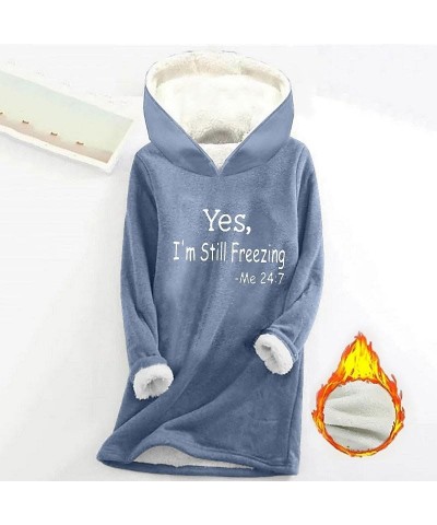 Women 2023 Winter Warm Sherpa Lined Fleece Crewneck Sweatshirts Pullover Loungewear 5_blue $8.23 Hoodies & Sweatshirts