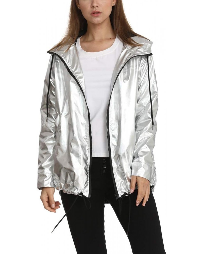 Women's Waterproof Rain Lightweight Hood, Trench Long Outdoor Active Hiking Windbreaker Coat, Silver, XX-Large $20.40 Coats