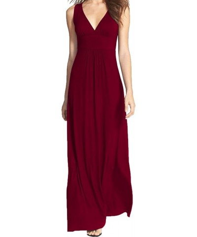 Women Sleeveless Deep V Neck Loose Plain Long Maxi Casual Dress Burgundy $23.63 Dresses