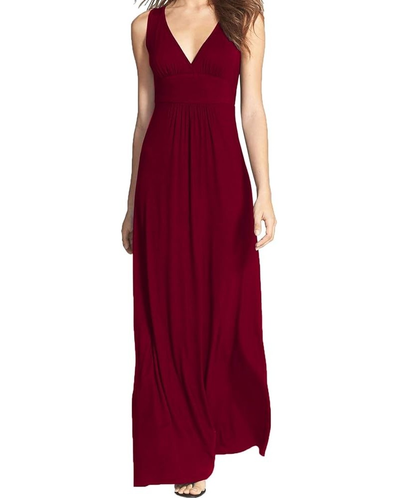 Women Sleeveless Deep V Neck Loose Plain Long Maxi Casual Dress Burgundy $23.63 Dresses