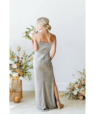 Women's Cowl Neck Velvet Bridesmaid Dress Long Spaghetti Straps Formal Wedding Guest Dresses with Side Slit Navy Blue $32.85 ...