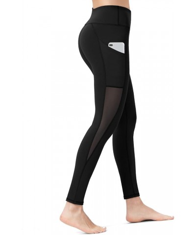 Women's Mesh Yoga Leggings with Side Pockets Tummy Control Workout Running Capris High Waist Yoga Pants Mesh-black $15.48 Act...