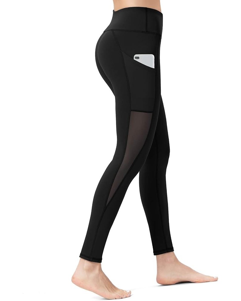 Women's Mesh Yoga Leggings with Side Pockets Tummy Control Workout Running Capris High Waist Yoga Pants Mesh-black $15.48 Act...