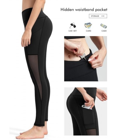 Women's Mesh Yoga Leggings with Side Pockets Tummy Control Workout Running Capris High Waist Yoga Pants Mesh-black $15.48 Act...