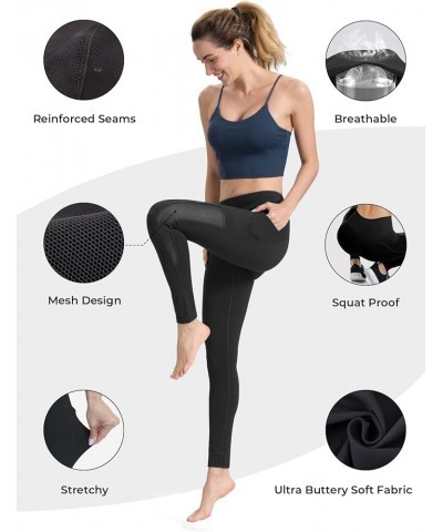 Women's Mesh Yoga Leggings with Side Pockets Tummy Control Workout Running Capris High Waist Yoga Pants Mesh-black $15.48 Act...