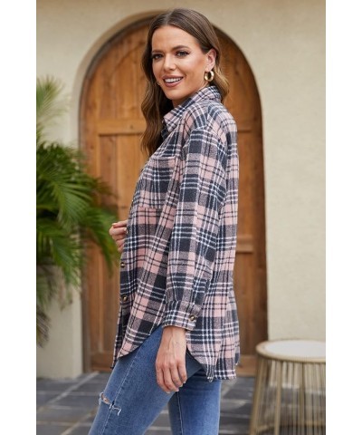 Womens Casual Plaid Shacket Wool Blend Button Down Jackets Coat Long Sleeve Shirt with Pocket Pink $18.87 Coats