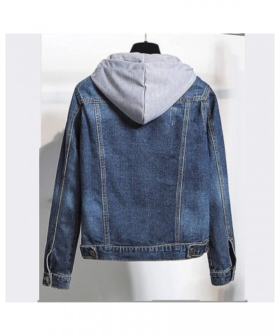 Hooded Outwear Long Casual Denim Women Long Overcoat Jacket Coat Jean Sleeve Women's Blouse Womens Casual Button up Dark Blue...