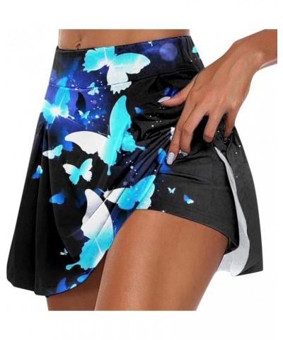 Womens Daily Casual Workout Printed Skirt Tennis Yoga Sport Active Skirt Shorts Skirt Laye Skirt Blue-3 $7.89 Skirts