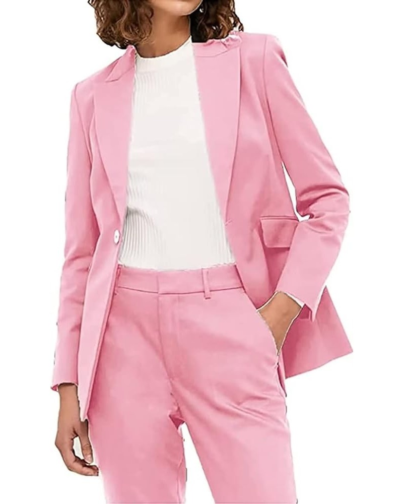 Women's 2 Piece Double Breasted Suit Set Business Fashion Blazer and Pants Pink $34.40 Suits