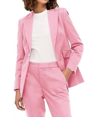 Women's 2 Piece Double Breasted Suit Set Business Fashion Blazer and Pants Pink $34.40 Suits