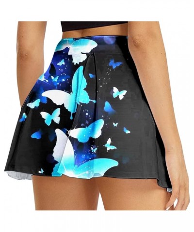 Womens Daily Casual Workout Printed Skirt Tennis Yoga Sport Active Skirt Shorts Skirt Laye Skirt Blue-3 $7.89 Skirts