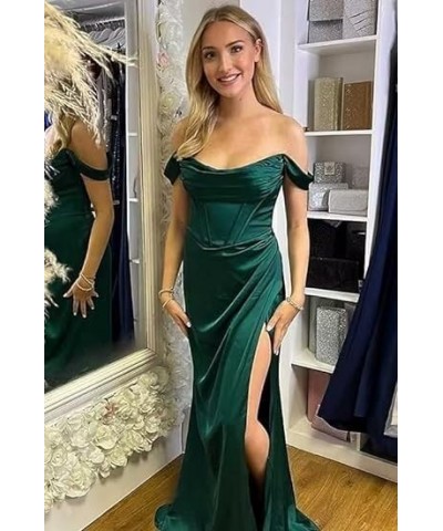 Off Shoulder Bridesmaid Dresses for Women Ruched Satin Long Formal Gown Mermaid Prom Dress with Slit EV9712 Wisteria $24.97 D...