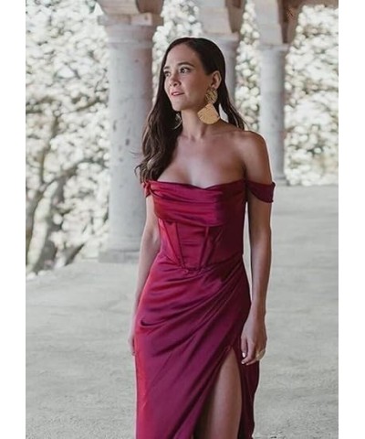 Off Shoulder Bridesmaid Dresses for Women Ruched Satin Long Formal Gown Mermaid Prom Dress with Slit EV9712 Wisteria $24.97 D...