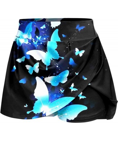 Womens Daily Casual Workout Printed Skirt Tennis Yoga Sport Active Skirt Shorts Skirt Laye Skirt Blue-3 $7.89 Skirts