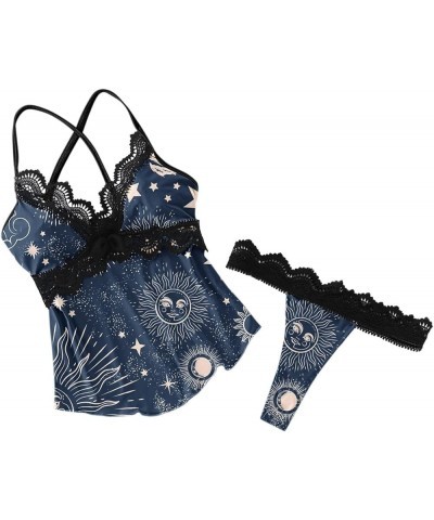 Lingerie for Women Printed Sleep Lounge Sleepwear Printed Camis Lace Teddy Babydoll Pajamas Bodysuit Nightgown Navy $9.03 Others