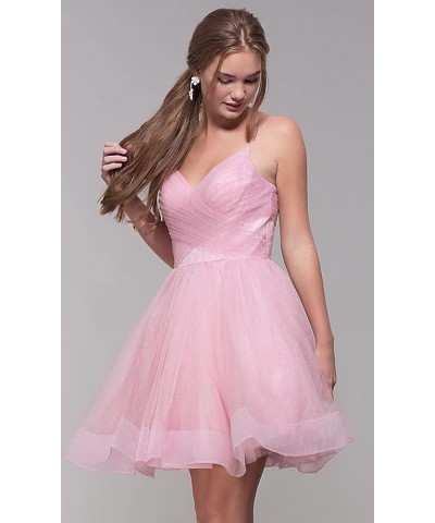 Short V-Neck Tulle Homecoming Dresses Sparkly for Teens Spaghetti Straps Cocktail Dresses WD039 Red $33.91 Dresses