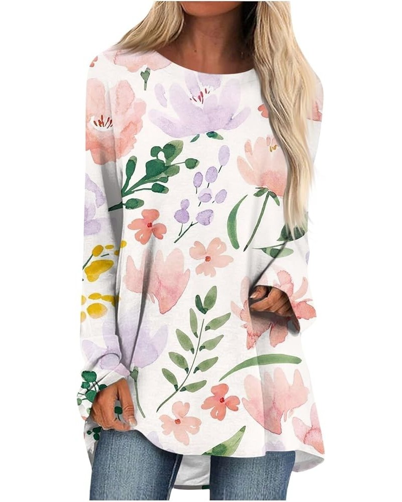 Women's 2023 Causal Long Sleeve Shirts Tops Crewneck Round Neck Floral Print Loose Blouse 2-pink $7.83 T-Shirts